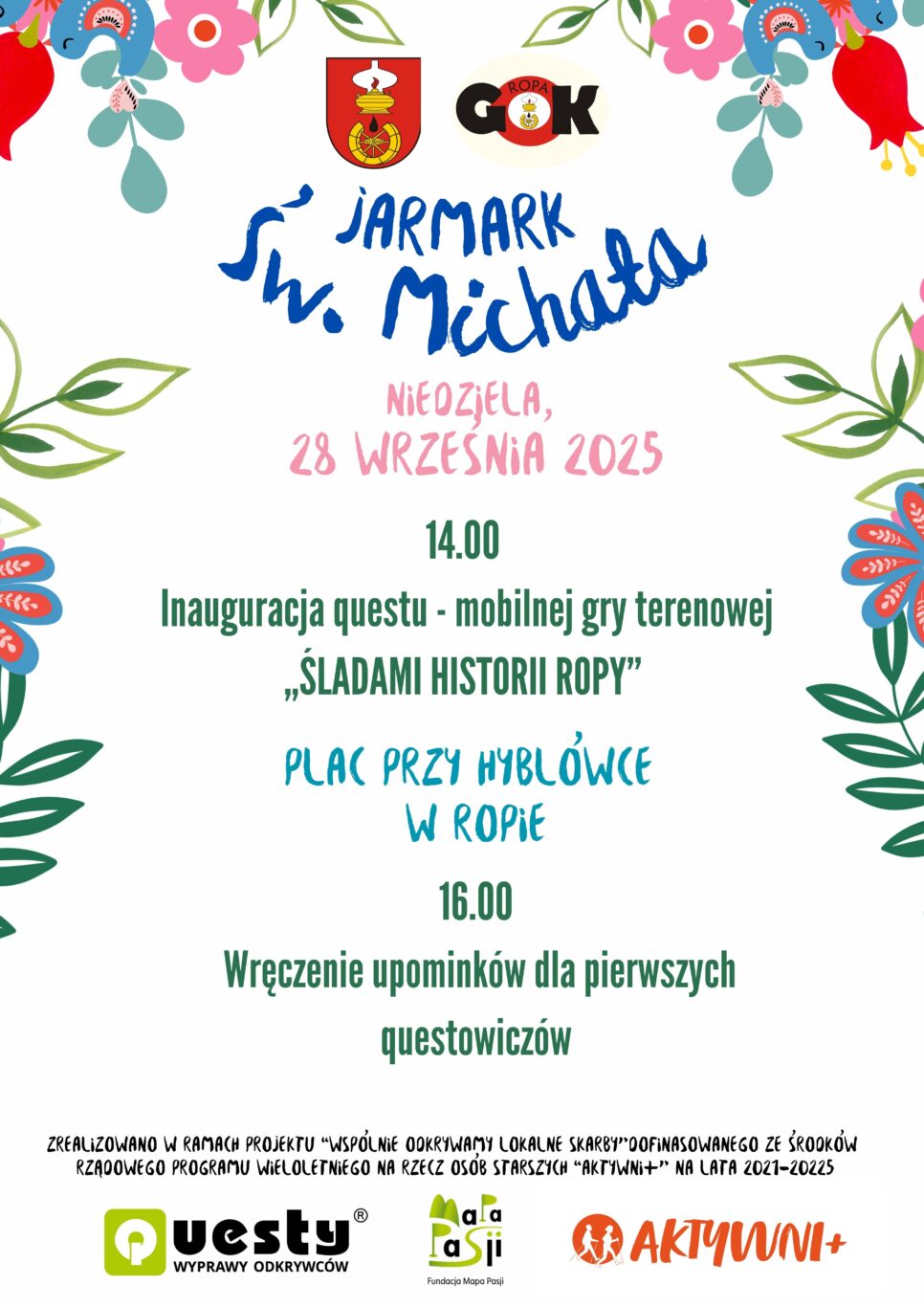 Inauguracja questu – mobilnej gry terenowej – „Śladami historii Ropy”- 28 września, niedziela. Gmina Ropa