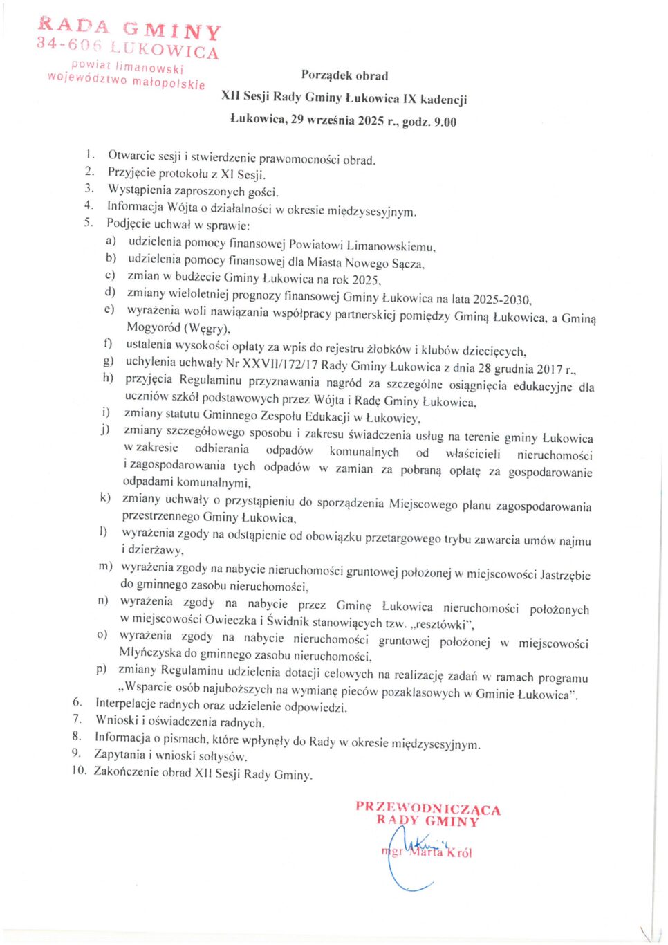 XII Sesja Rady Gminy Łukowica. Gmina Łukowica