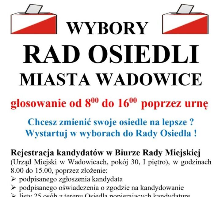 INFORMACJA W SPRAWIE WYBORÓW DO RAD OSIEDLI MIASTA WADOWICE. Wadowice