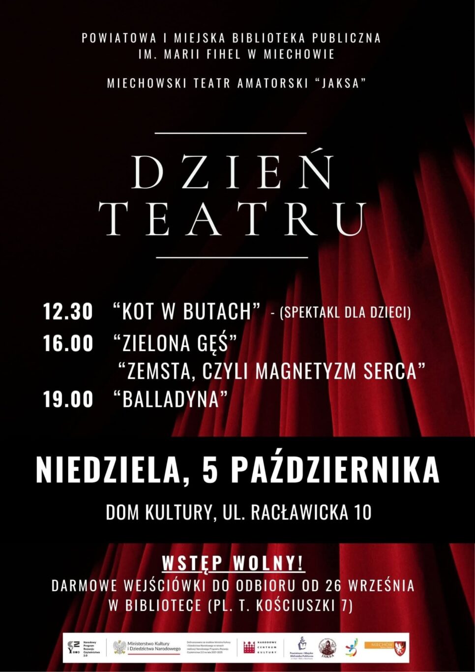Darmowe bilety na Dzień Teatru już dostępne!. Gmina Miechów
