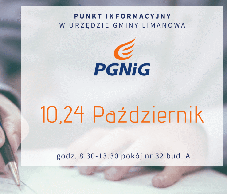 Dyżury doradcy PGNiG w PAŹDZIERNIKU 2025. Gmina Limanowa