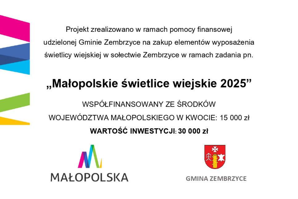 Świetlica Wiejska w Zembrzycach z nowym wyposażeniem. Zembrzyce