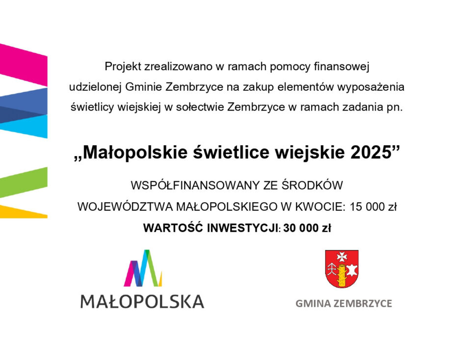 Świetlica Wiejska w Zembrzycach z nowym wyposażeniem. Zembrzyce