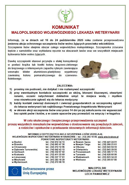 Szczepienie lisów. Gmina Kozłów