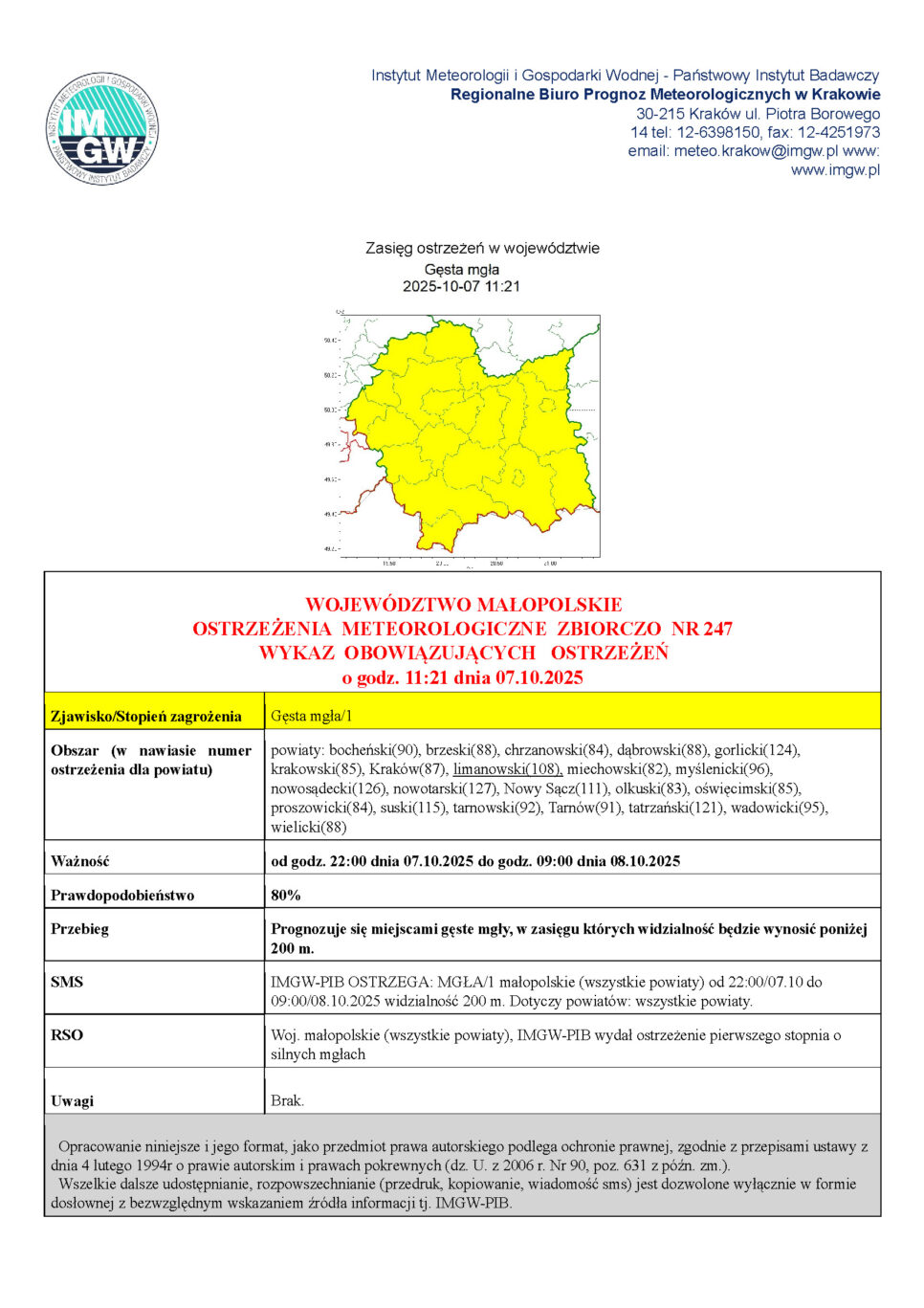 Ostrzeżenie meteorologiczne – Gęsta mgła. Gmina Łukowica
