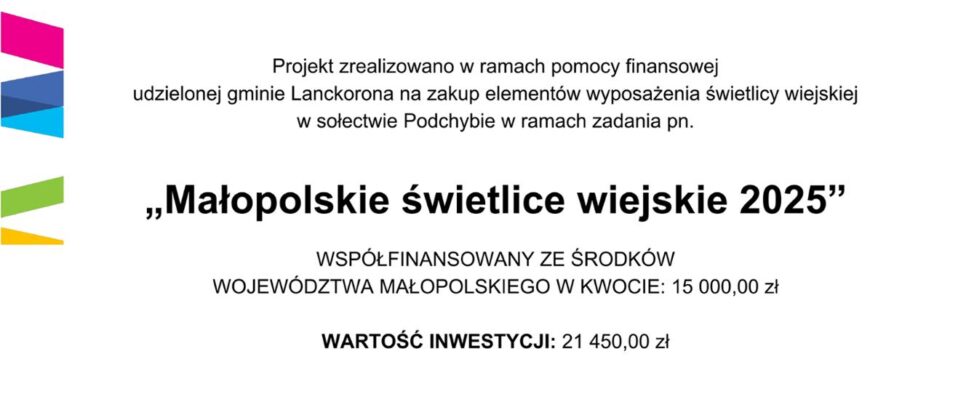 Wyposażenie świetlicy wiejskiej w Podchybiu.. Lanckorona