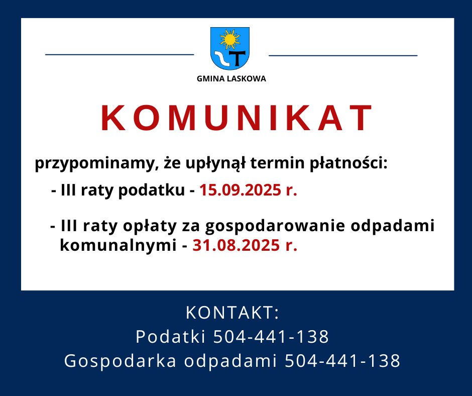 Przypomnienie – upłynął termin płatności. Gmina Laskowa