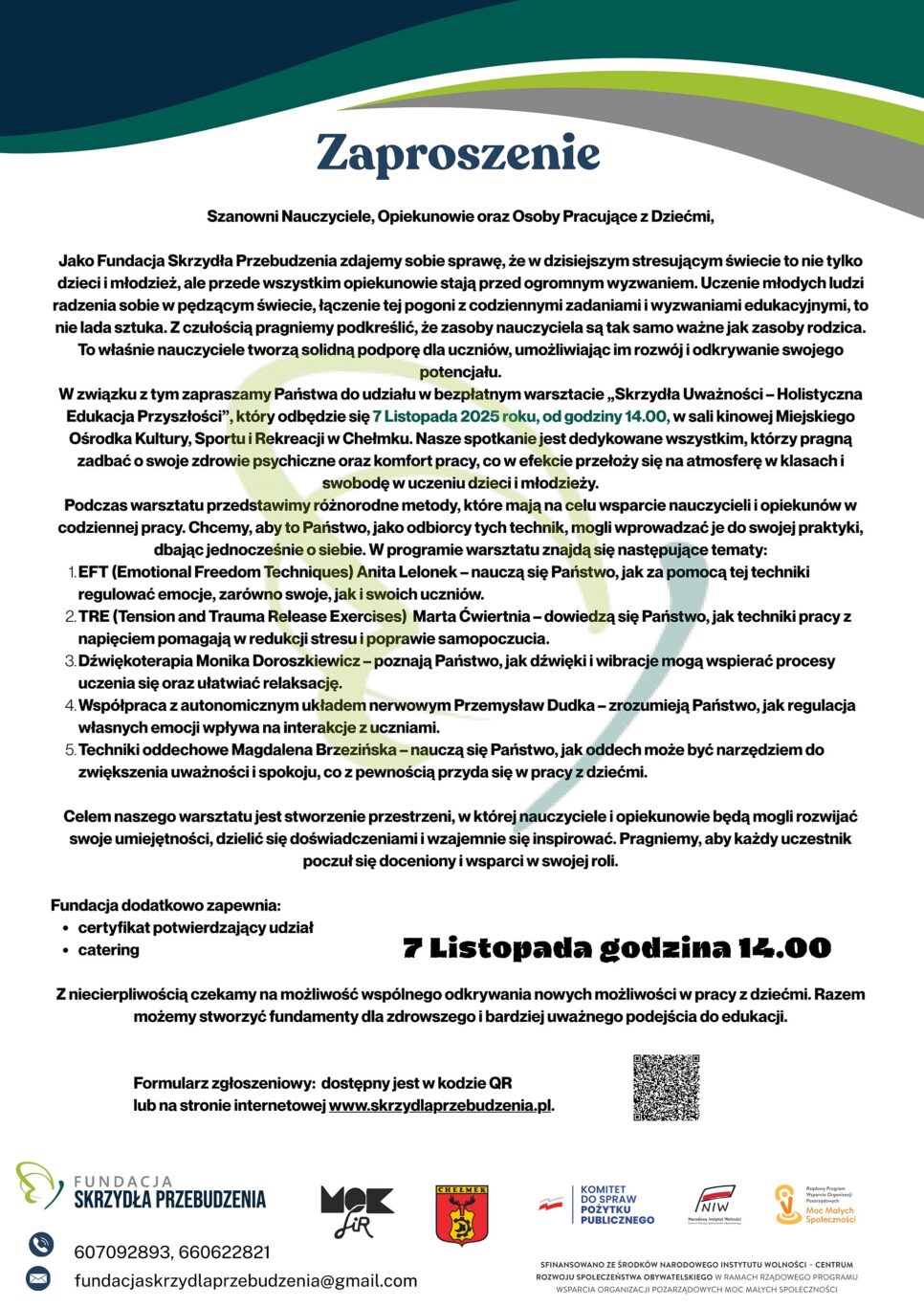 Informacja dla nauczycieli i pedagogów oraz osób pracujących z dziećmi na terenie gminy Chełmek. Chełmek