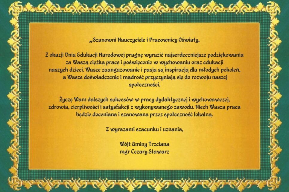 Życzenia z okazji Dnia Edukacji Narodowej 2025. Gmina Trzciana