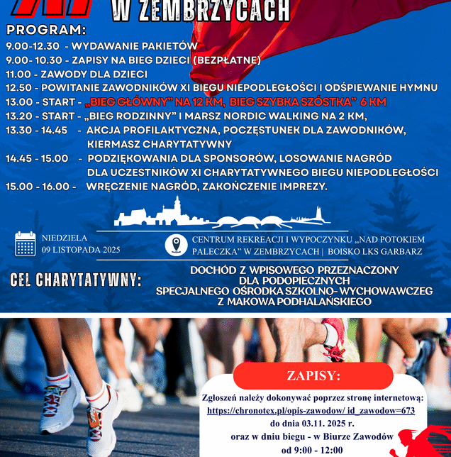 XI Charytatywny Bieg Niepodległości w Zembrzycach. Zembrzyce
