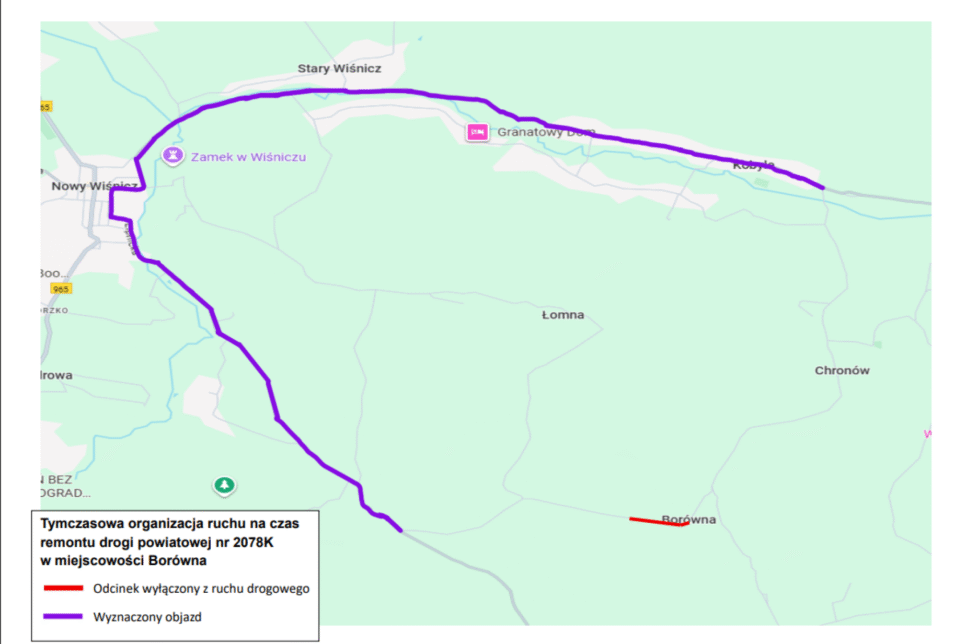 Utrudnienia w ruchu – zamknięcie drogi powiatowej w miejscowości Borówna. Bochnia