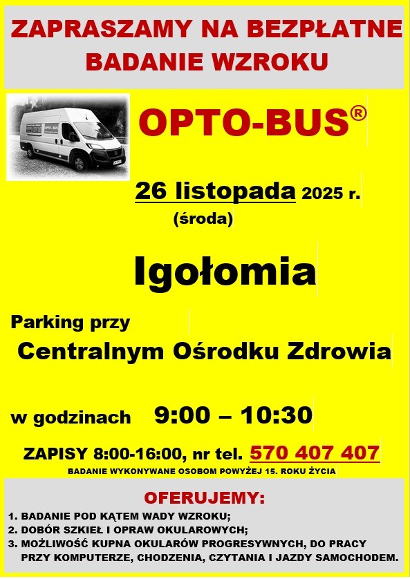 26 listopada bezpłatne badania wzroku dla mieszkańców. Gmina Igołomia-Wawrzeńczyce