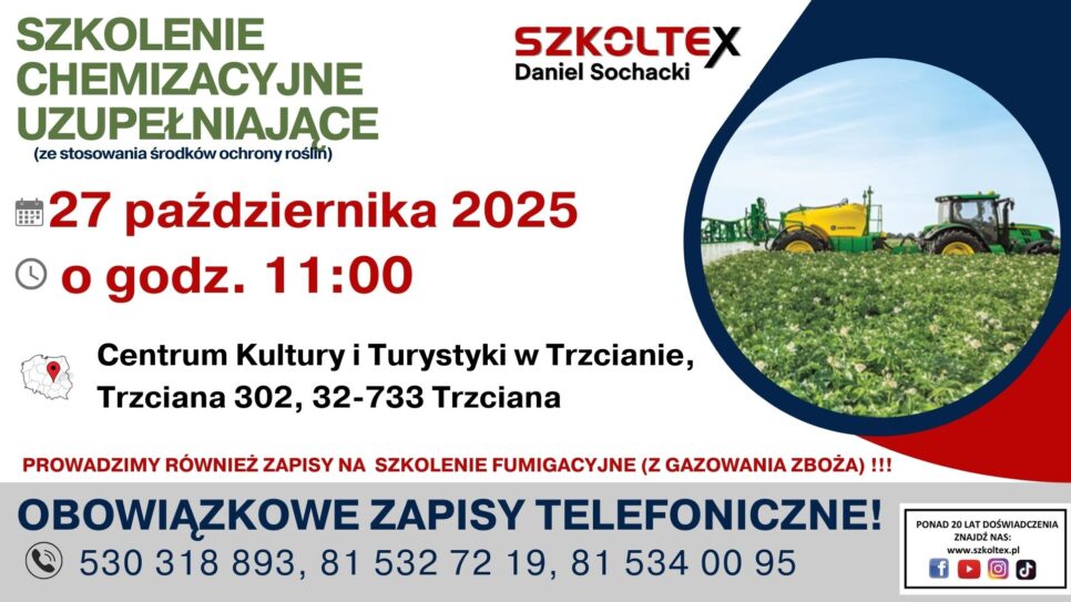 Szkolenie chemizacyjne ze stosowania środków ochrony roślin. Gmina Trzciana