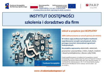 INSTYTUT DOSTĘPNOŚCI ZAPRASZA PRZEDSIĘBIORCÓW NA BEZPŁATNE SZKOLENIE. Gmina Lipnica Murowana