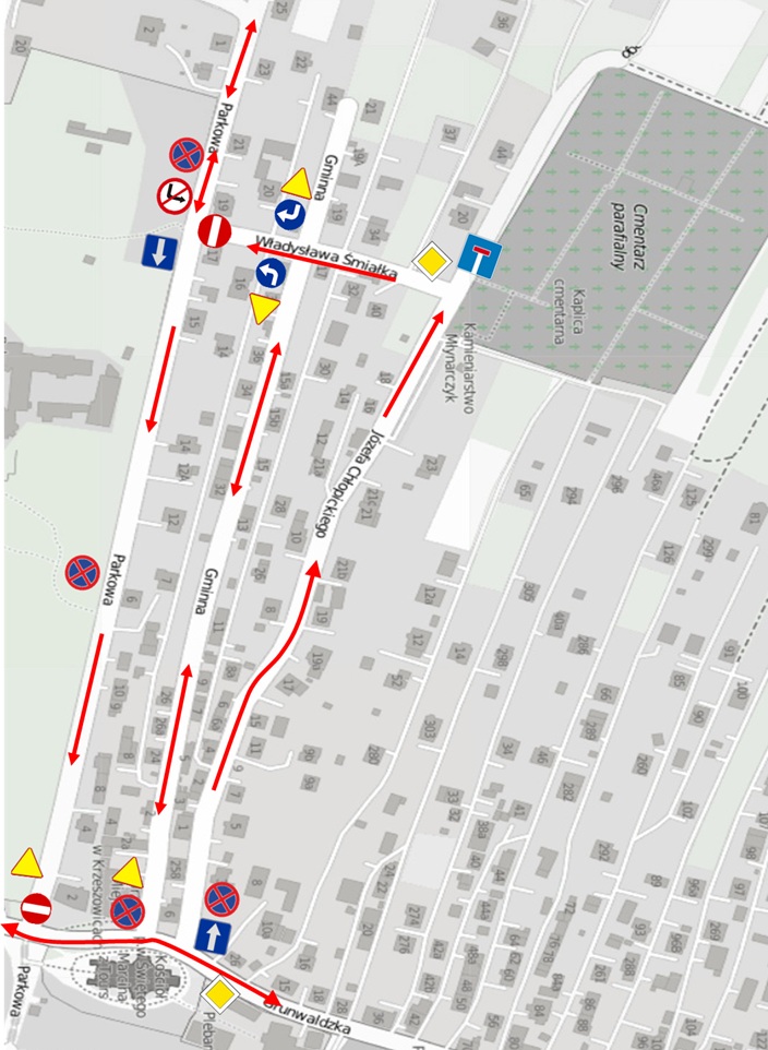 Zmiana organizacji ruchu przy cmentarzu w Krzeszowicach. Gmina Krzeszowice