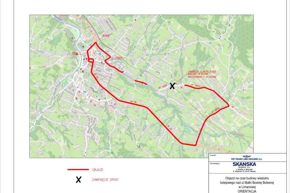 Czasowe wyłączenie z ruchu ul. Matki Boskiej Bolesnej. Gmina Limanowa