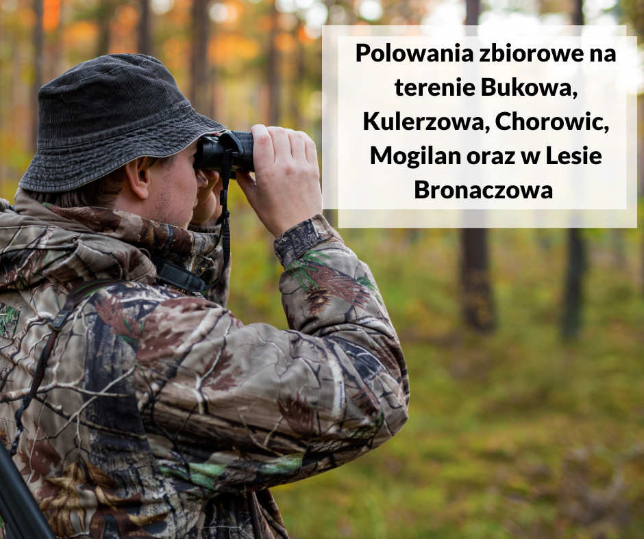 Informacja w sprawie zbiorowych polowań na terenie miejscowości: Buków, Kulerzów, Chorowice oraz Mogilany. Gmina Mogilany
