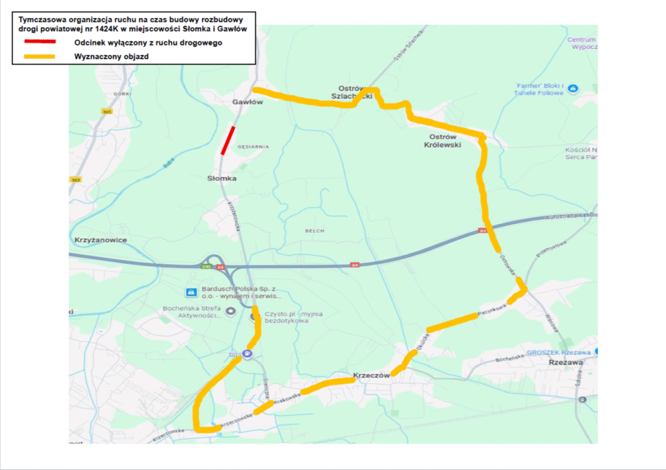Zamknięcie drogi powiatowej w Gawłowie. Bochnia