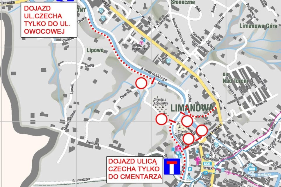 1 listopada Wszystkich Świętych 2025 – czasowe zmiany w organizacji ruchu. Limanowa