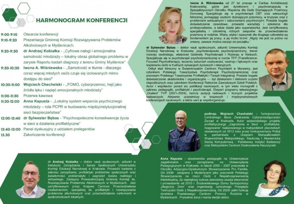 II Konferencja „Pokolenie Lęku – Depresja, FOMO i Samotność w dobie cyfrowych zagrożeń współczesnego świata”. Gmina Myślenice