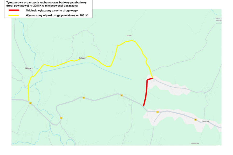 Zamknięcie drogi powiatowej w Leszczynie. Bochnia