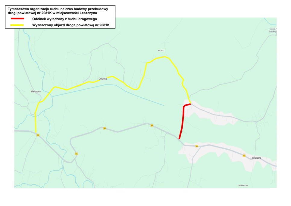Zamknięcie drogi powiatowej w Leszczynie. Bochnia
