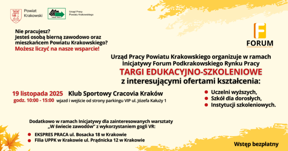 Forum Podkrakowskiego Rynku Pracy – zaproszenie na Branżową Giełdę Pracy i Targi Edukacyjno-Szkoleniowe. Gmina Jerzmanowice-Przeginia