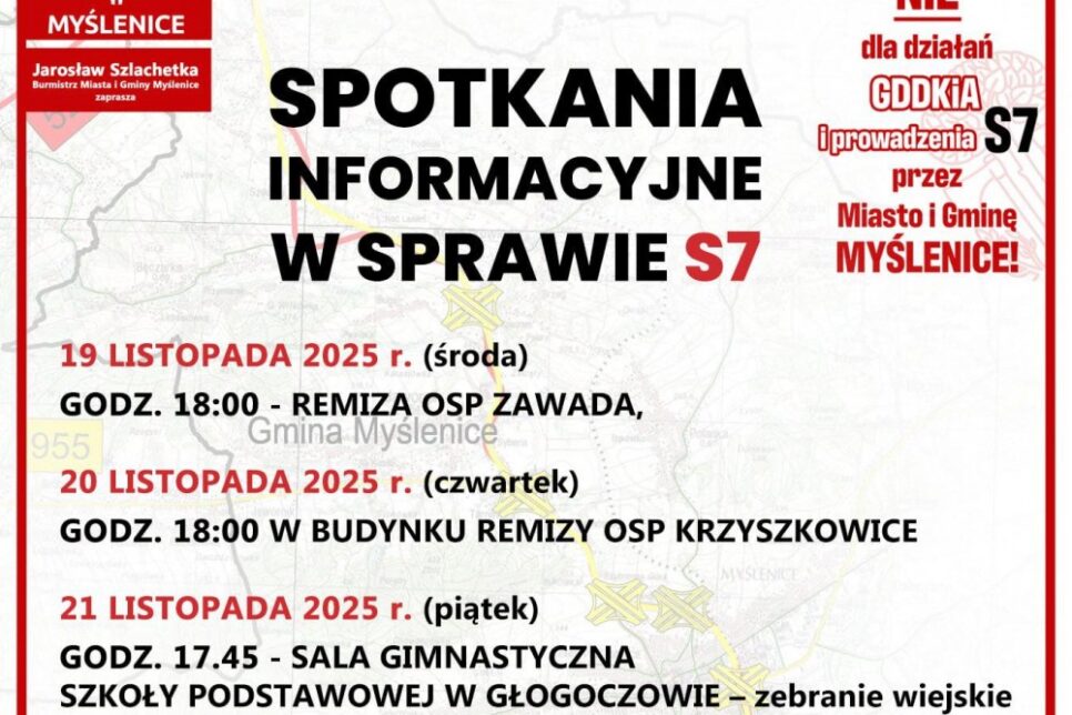 Spotkania informacyjne dotyczące planów prowadzenia trasy S7. Gmina Myślenice