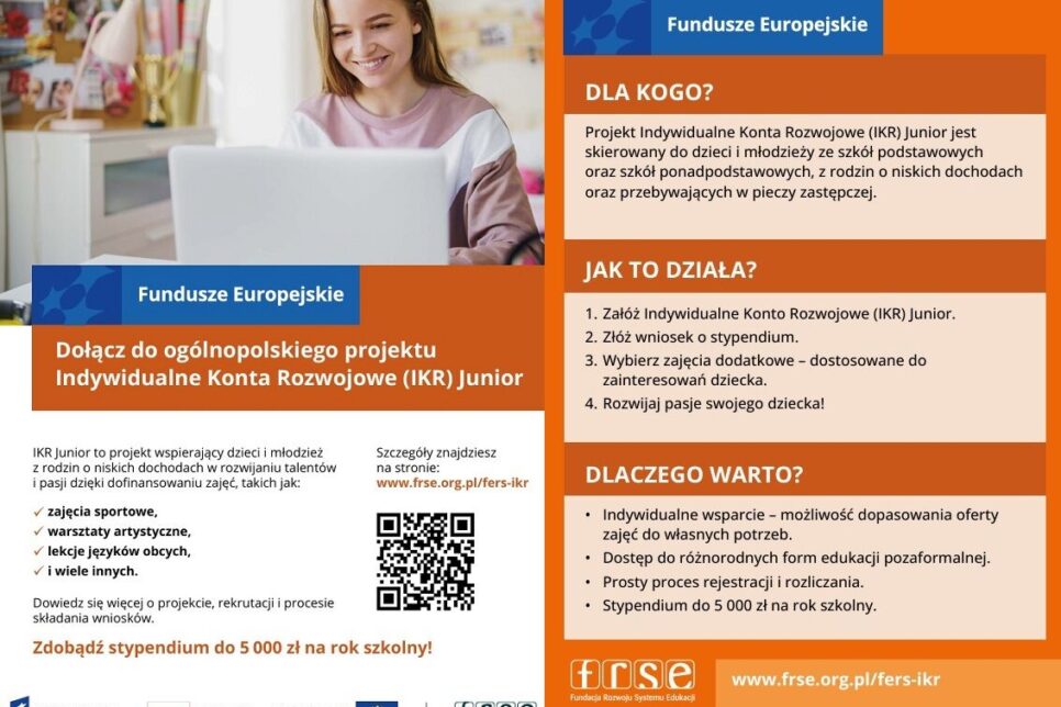 Projekt „Indywidualne Konta Rozwojowe (IKR) Junior” to szansa na sfinansowanie zajęć pozaszkolnych dla dzieci i młodzieży. Zembrzyce