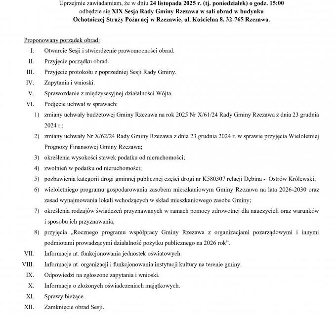 Zawiadomienie. Gmina Rzezawa