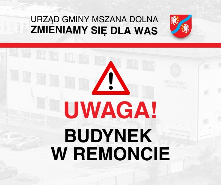 Remont w budynku Urzędu Gminy Mszana Dolna – zmiana organizacji pracy. Gmina Mszana Dolna