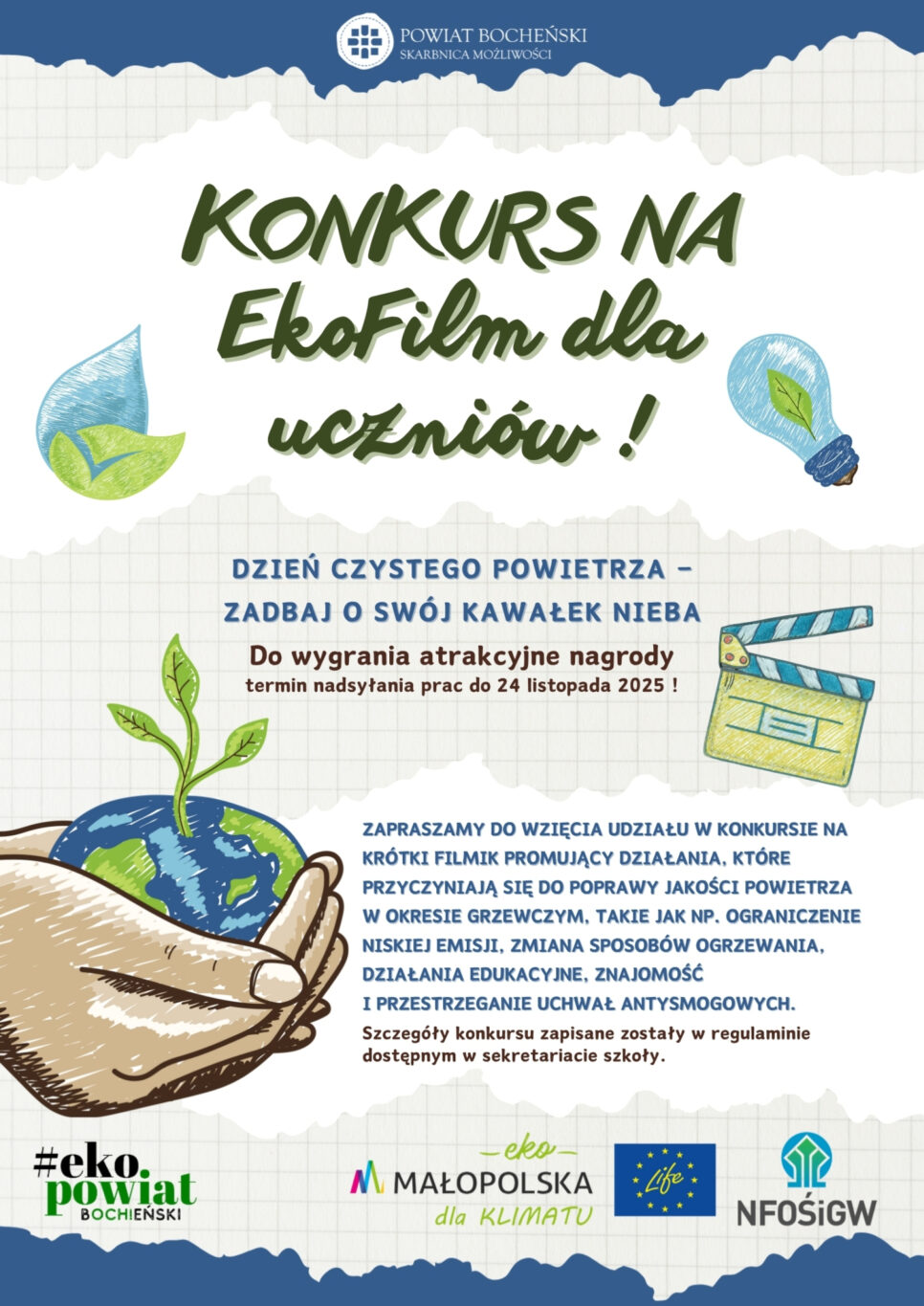 Konkurs na EkoFilm dla uczniów – zadbaj o czyste powietrze. Bochnia
