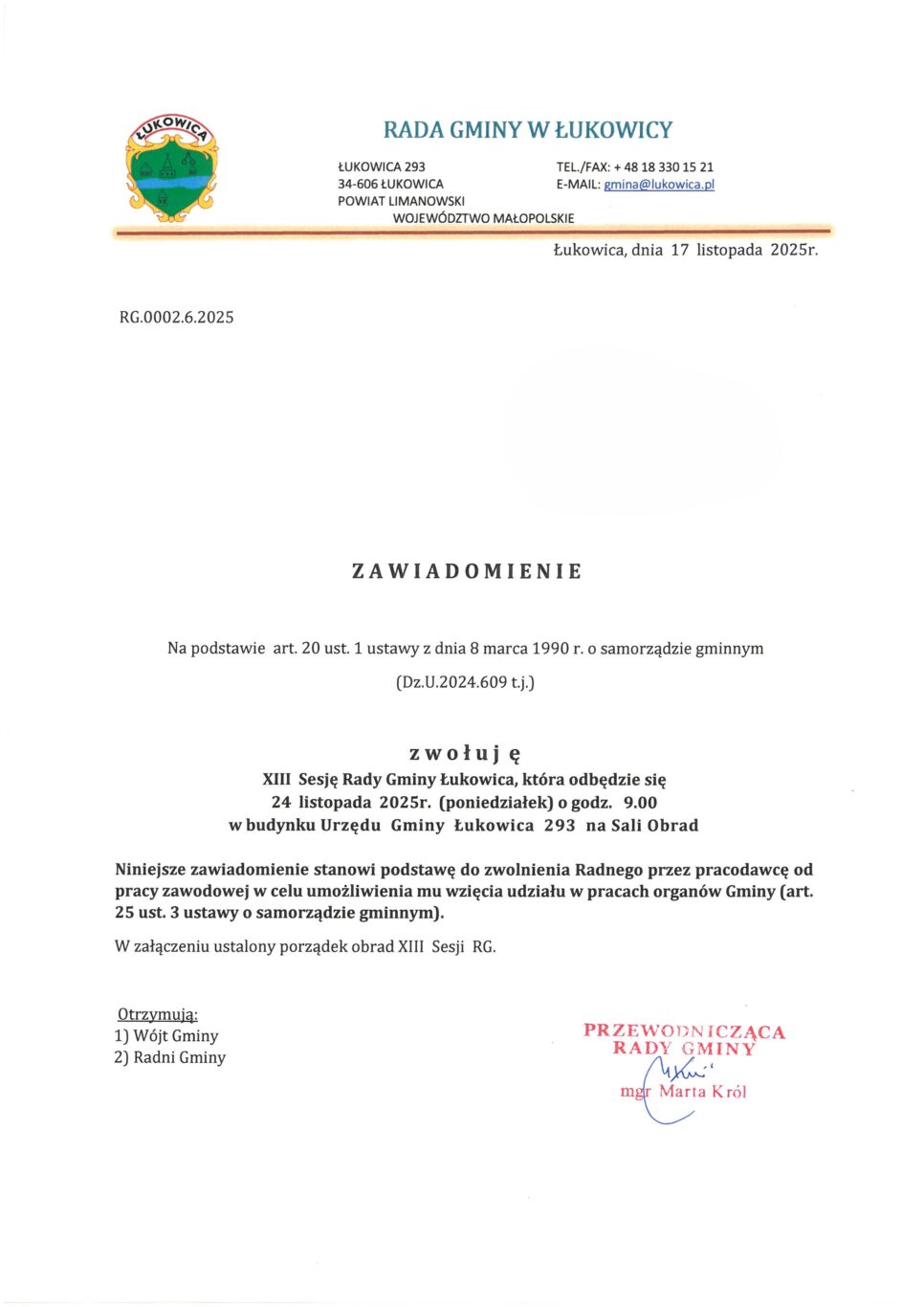 XIII Sesja Rady Gminy Łukowica. Gmina Łukowica