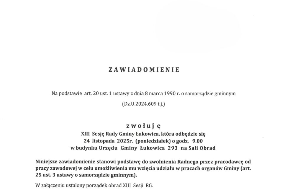 XIII Sesja Rady Gminy Łukowica. Gmina Łukowica