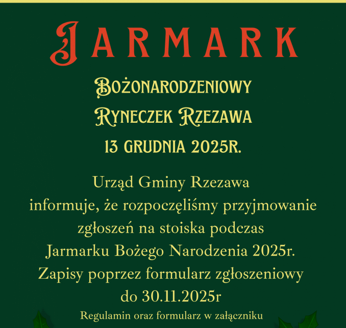 Zgłoś się na Jarmark Bożonarodzeniowy w Rzezawie!. Gmina Rzezawa