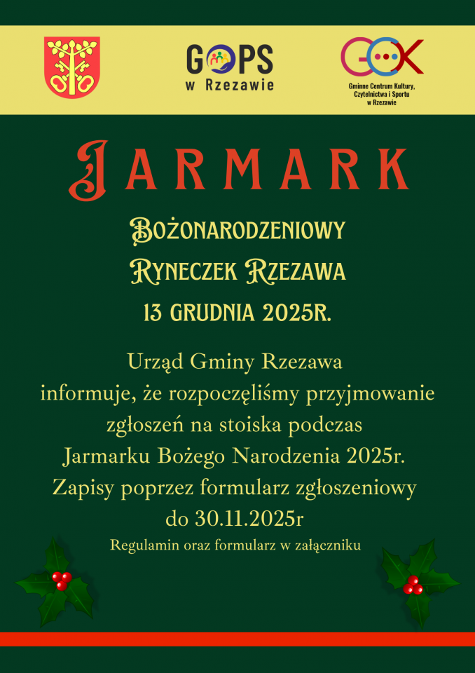 Zgłoś się na Jarmark Bożonarodzeniowy w Rzezawie!. Gmina Rzezawa