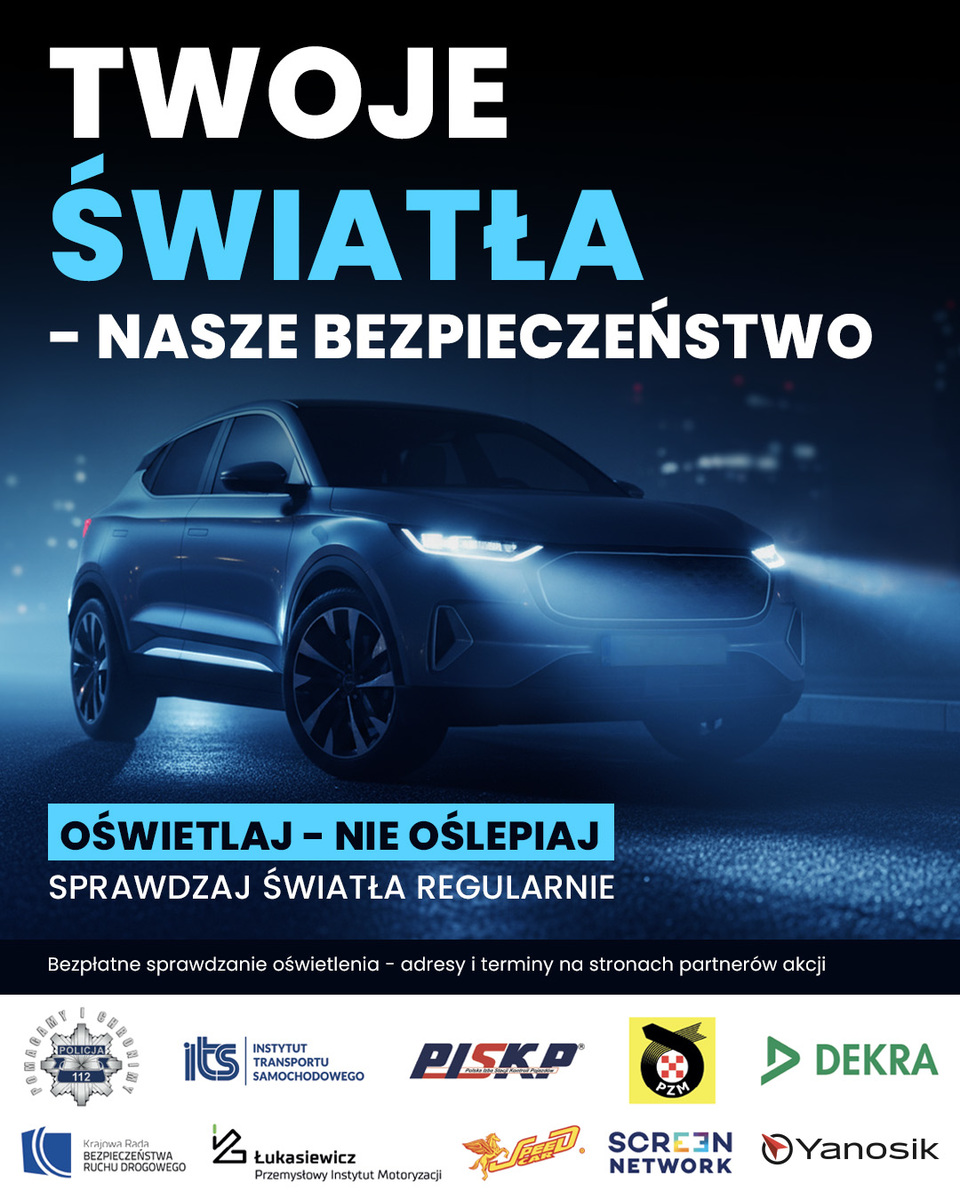 „Twoje światła – Nasze bezpieczeństwo”. Jutro bezpłatnie sprawdzisz stan oświetlenia swojego samochodu. Nowy Sącz