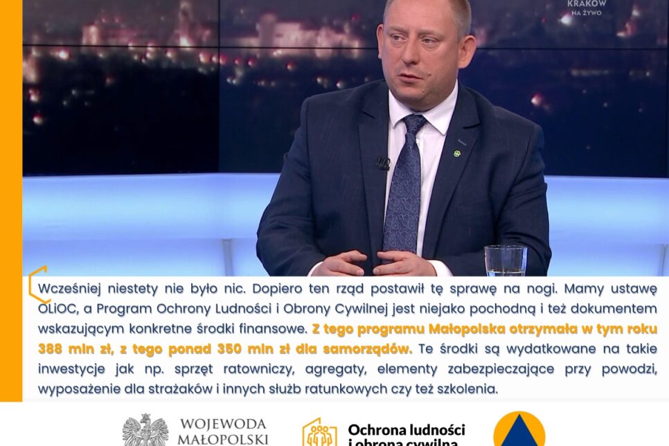 „Tematy dnia” z udziałem wojewody małopolskiego Krzysztofa Jana Klęczara. Małopolska