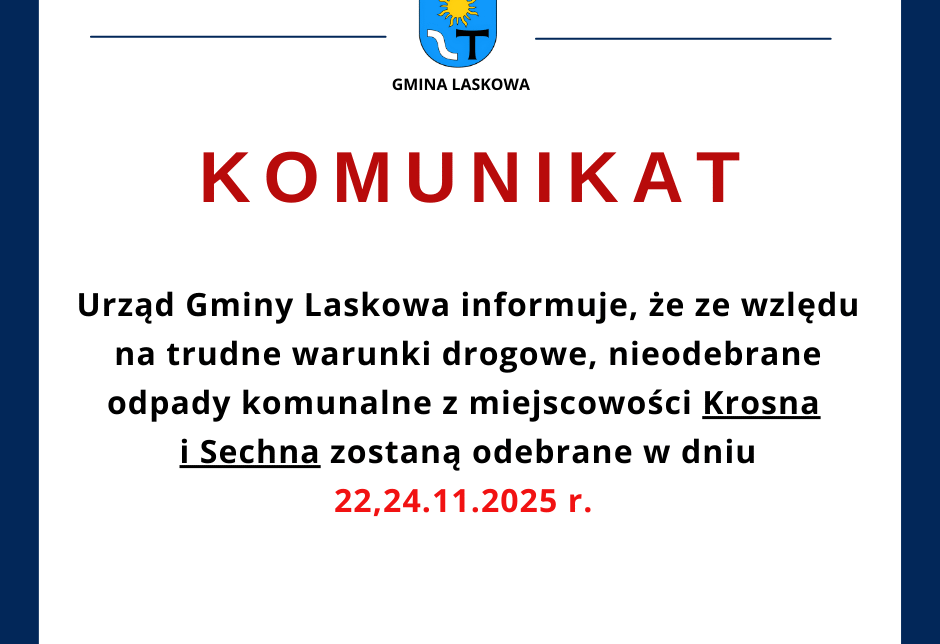 Odbiór śmieci w Krosnej i Strzeszycach w sobotę i poniedziałek. Gmina Laskowa