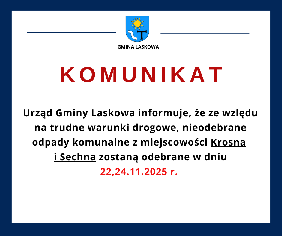 Odbiór śmieci w Krosnej i Strzeszycach w sobotę i poniedziałek. Gmina Laskowa