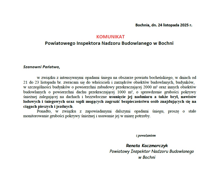 KOMUNIKAT PINB w Bochni. Gmina Żegocina