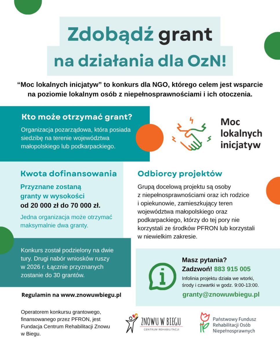 Granty dla organizacji pozarządowych na lokalne działania na rzecz osób z niepełnosprawnościami oraz ich otoczenia. Gmina Czernichów