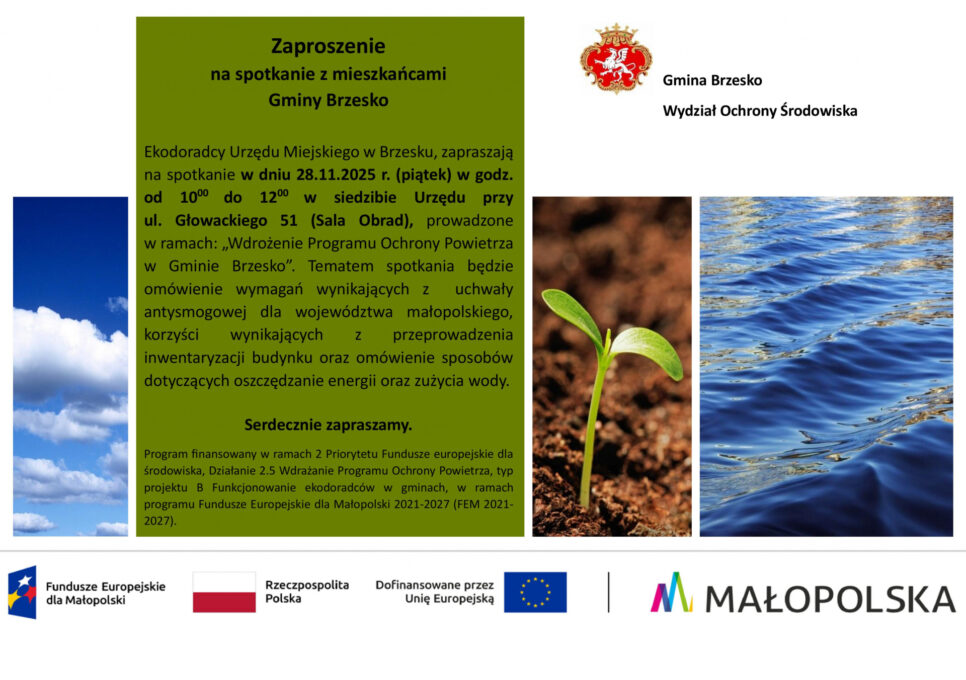 Ekodoradcy zapraszają na spotkanie. Gmina Brzesko