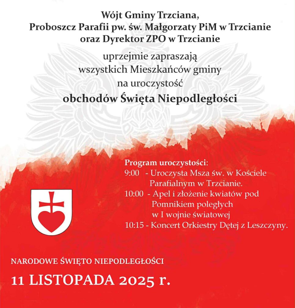 Zapraszamy na obchody Narodowego Święta Niepodległości. Gmina Trzciana