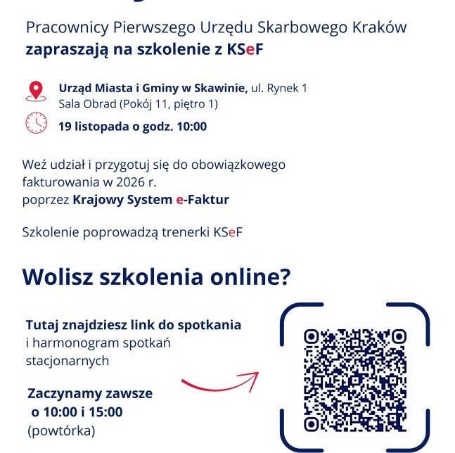 Krajowy System e-Faktur – zapraszamy na szkolenie. Gmina Skawina