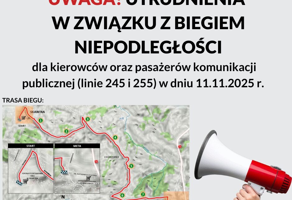 Utrudnienia w związku z Biegiem Niepodległości. Gmina Mogilany