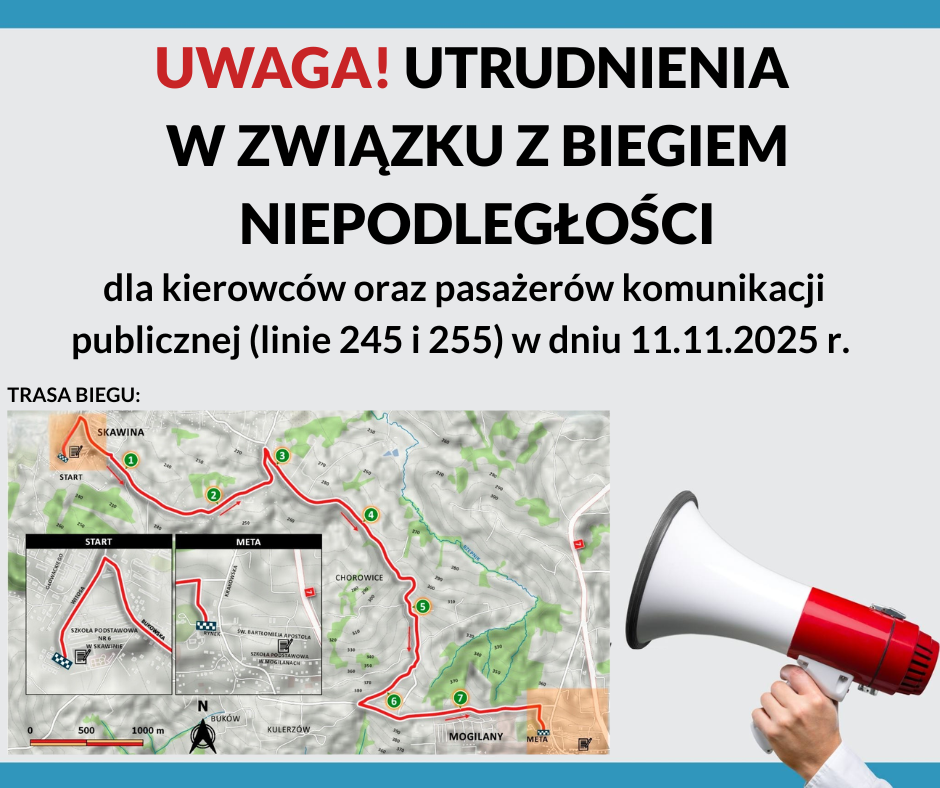 Utrudnienia w związku z Biegiem Niepodległości. Gmina Mogilany