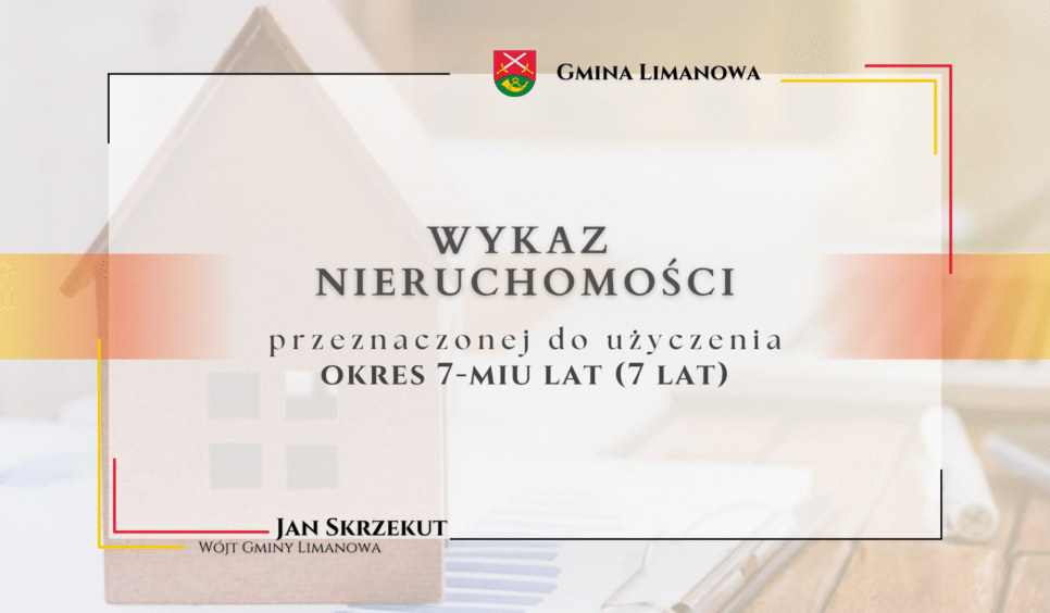 Wykaz nieruchomości stanowiącej własność Gminy Limanowa przeznaczonej do użyczenia na okres 7 lat. Gmina Limanowa