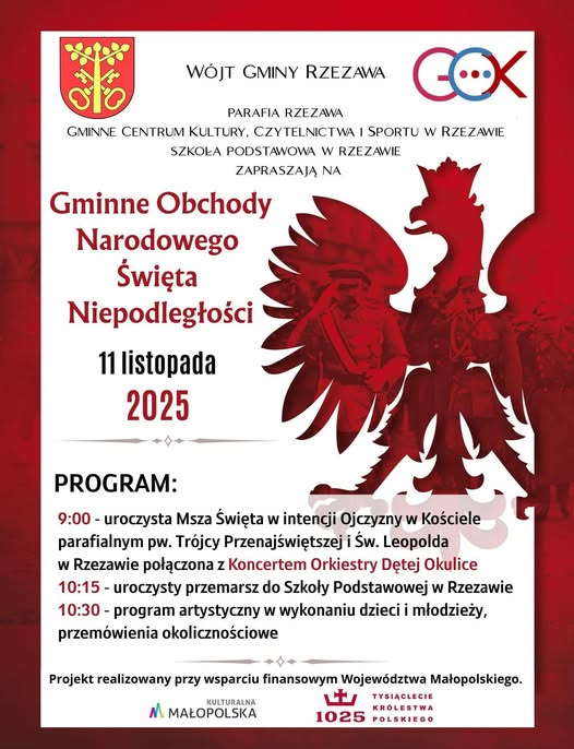 Świętujmy razem 107. rocznicę odzyskania przez Polskę niepodległości. Gmina Rzezawa