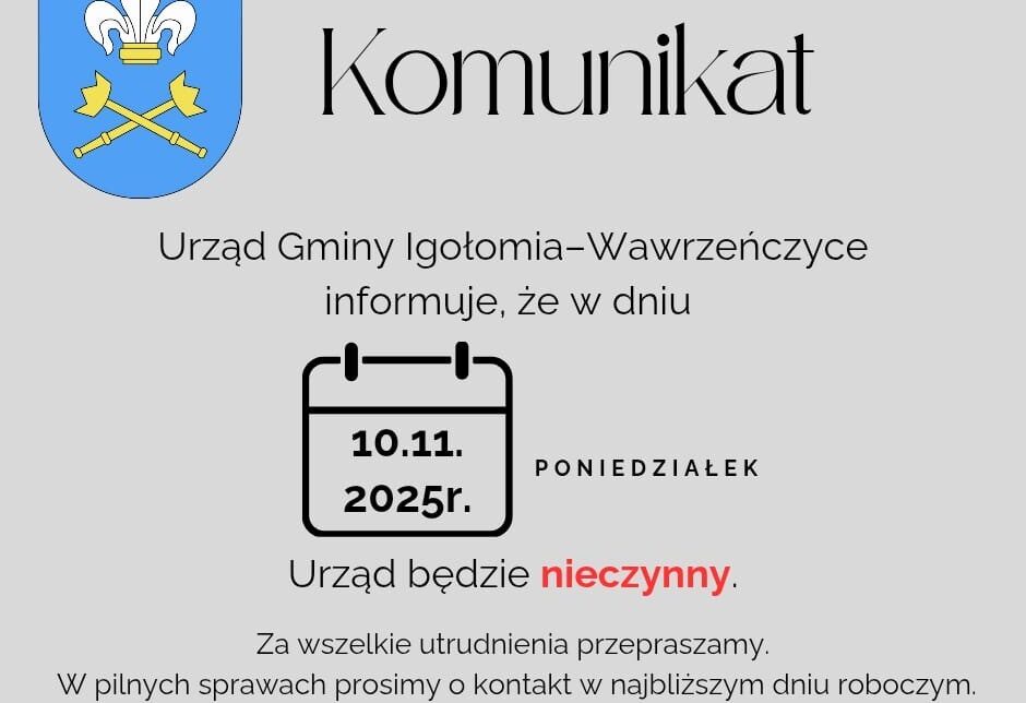 Kominikat. Gmina Igołomia-Wawrzeńczyce